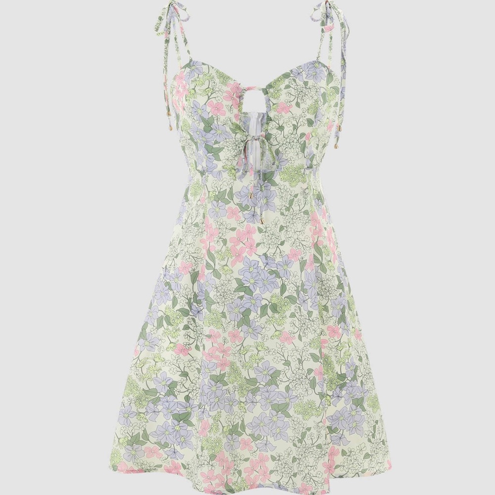Cider Green and Pink Ruched Mini Sundress